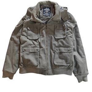 Brooklyn Basement Co. Gray Wool Blend Hooded Bomber Jacket Men’s 5XL